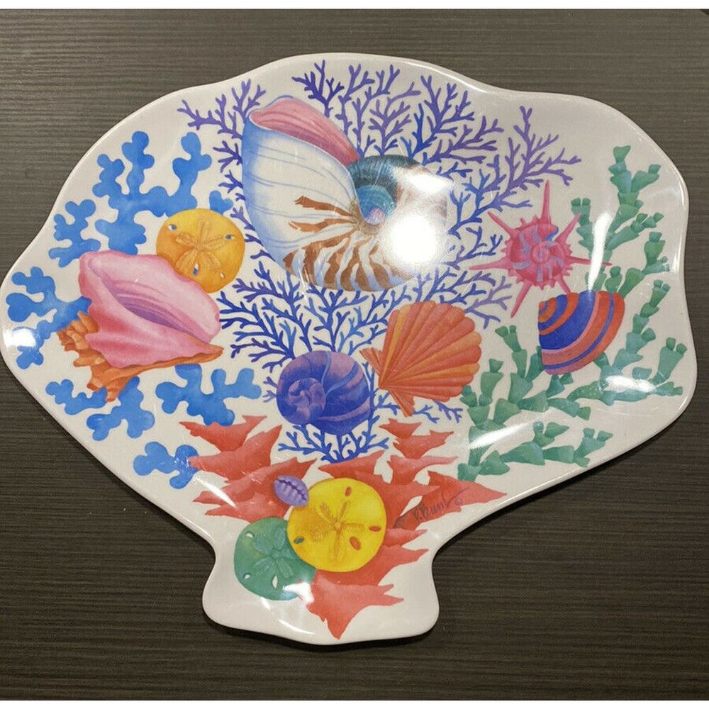 P. Brent Designed Coral-Shaped‎ Sea Life Melamine Platter 14” x 16-1/2”